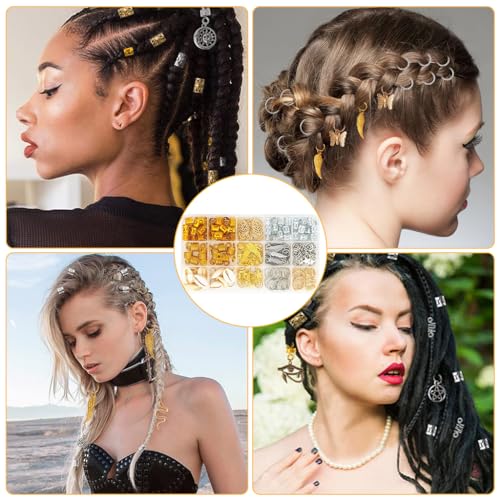 PALAY® 220 PCS Hair Jewelry for Women Braids Alloy Charms Dreadlocks Extension Metal Pendants Rings Cuffs Clips Accessories Girls PALAY® 220 PCS Hair Jewelry for Women Braids Alloy Charms Dreadlocks Extension Metal Pendants Rings Cuffs Clips Accessories Girls
